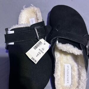 Aeropostale Black Suede Clogs with Fleece Lining